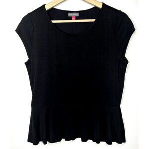 Vince Camuto Womens Shirt Cap Sleeve Peplum Hem Pullover Stretch Top Black Small